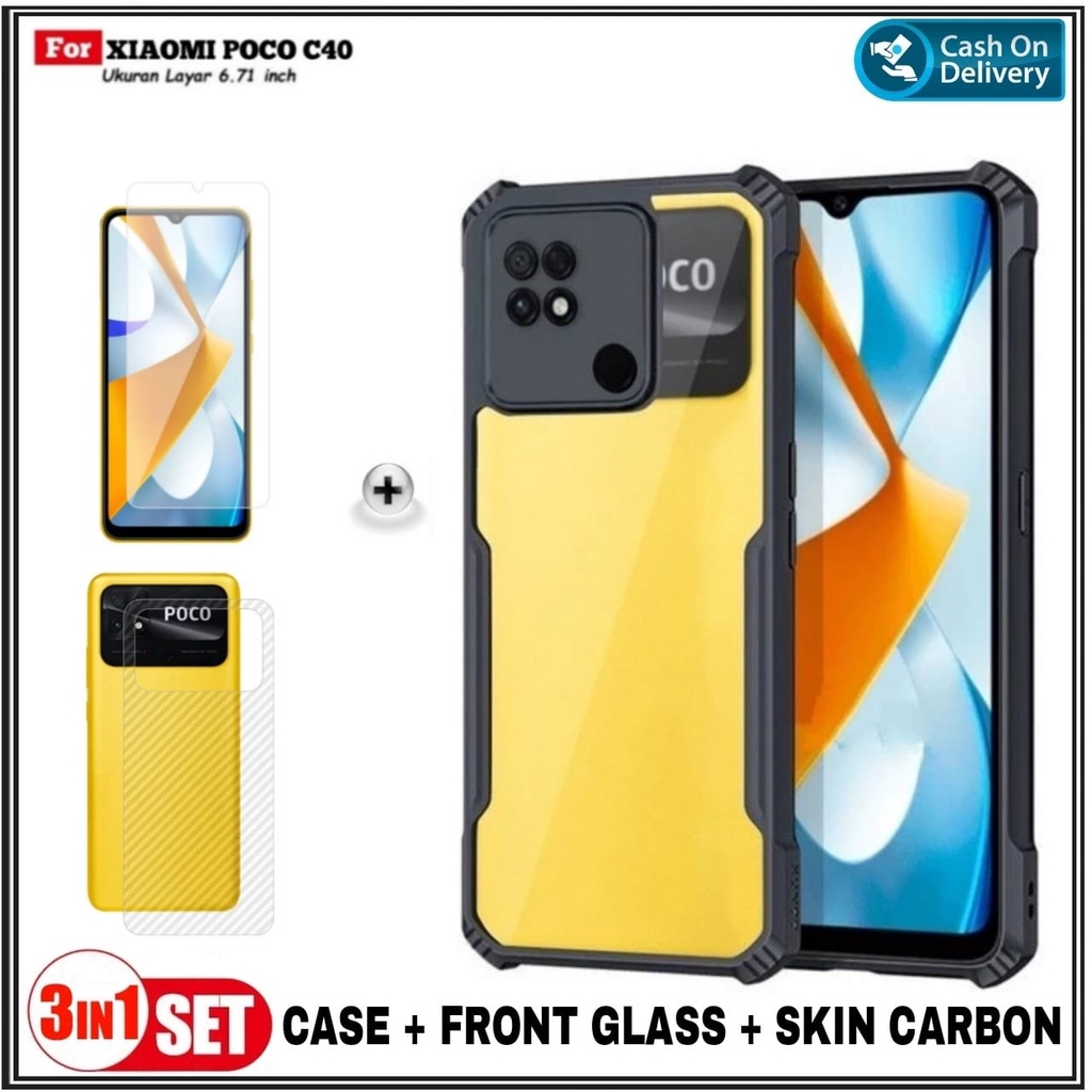 Paket 3IN1 Case Xiaomi POCO C40 POCO M5s Soft Hard Fusion Transparan Casing