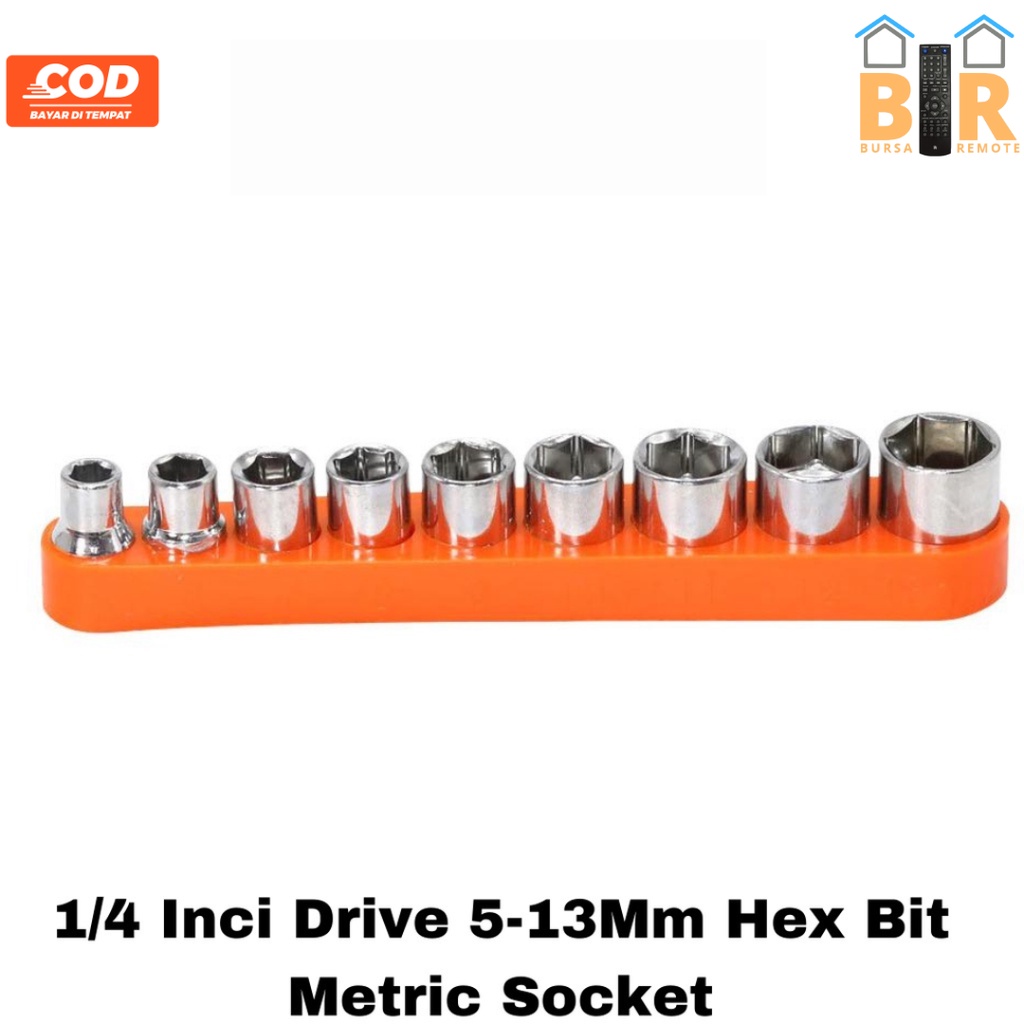 Kunci Mini 9 Pcs Sock Driver Hex Head Bit Socket SET KUNCI Wrench 1/4 ADAPTER 5/6/7/8/9/10/11/12/13 MM