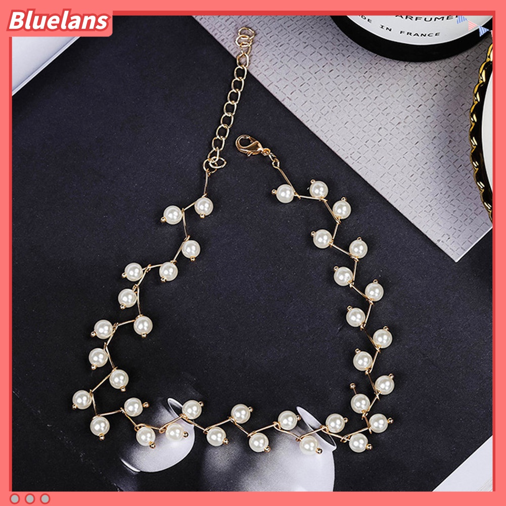 Bluelans Kalung Choker Rantai Pendek Hias Manik-Manik Mutiara Imitasi Untuk Wanita