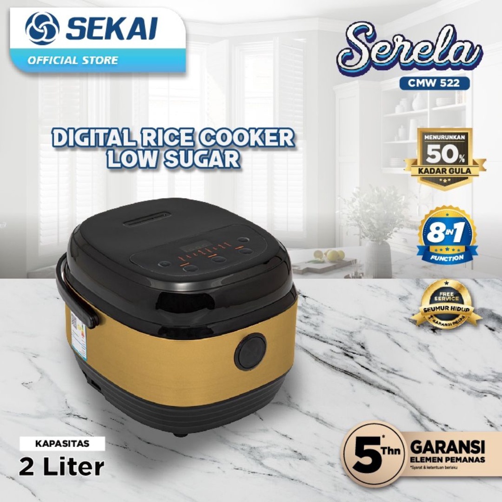 Rice Cooker Digital SEKAI Low Sugar Low Carbo / Penanak Nasi Magic Com Anti Gemuk 2 L / CMW 522