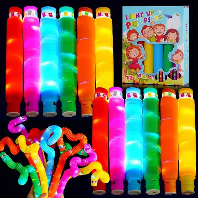 Mainan Anak Light Up Pop Pipes LED / Fidget Pop Tubes Sensory Toys / Mainan Kreasi Selang Pipa Anak / Mainan Kreativitas Anak