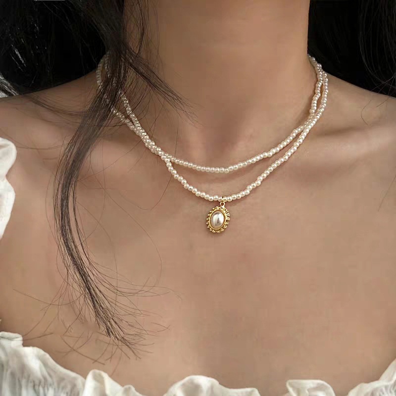 Kalung Choker Mutiara Ganda Gaya Retro Elegan Untuk Wanita