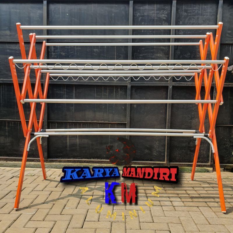PREMIUM - Jemuran Baju Super Jumbo p12 / Pakaian / Lipat / Aluminium Warna /180 CM / 1,8 Meter / orange