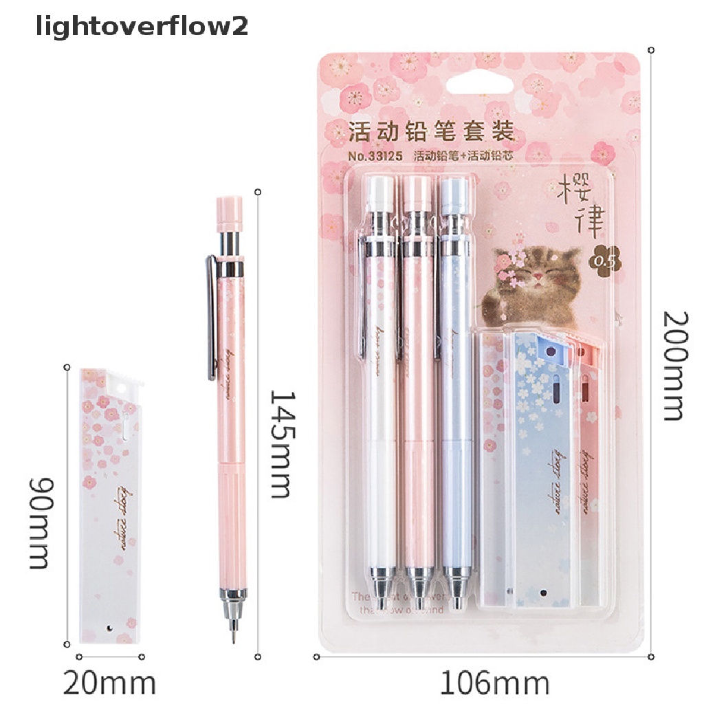 (lightoverflow2) 6pcs / set Pensil Mekanik 0.5mm Motif Bunga Sakura Dengan Isi Ulang