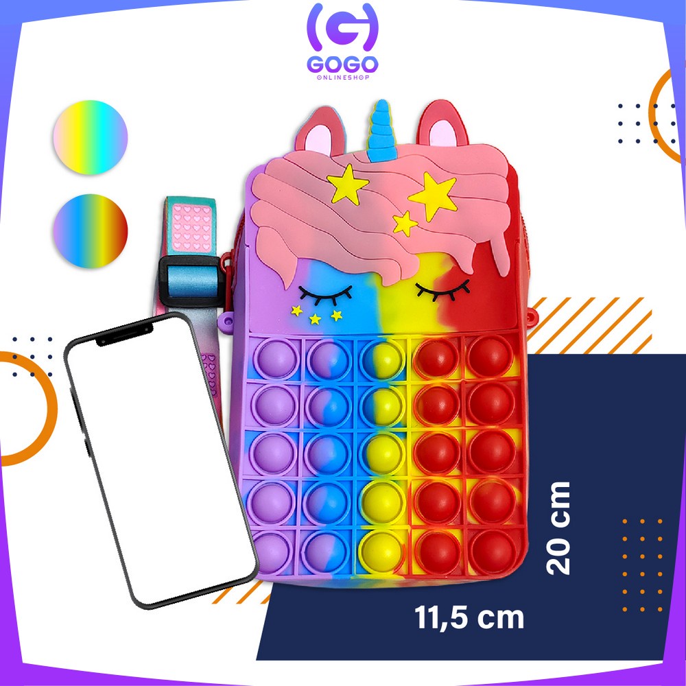 GOGO-A30 Tas Selempang Pop It Rainbow Karakter Anak Gemoy Ukuran Besar Muat Untuk HP/ Tas Pop It Pelangi Motif Kuda Poni Lucu / Sling Bag Kids Kekinian