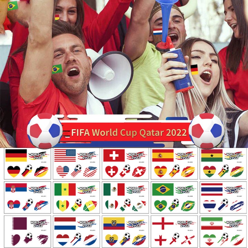 Stiker Tato Wajah Desain FIFA World Cup Qatar 2022 Top 32 Logo Cheer Tahan Air Keringat Untuk Klub Sepak Bola