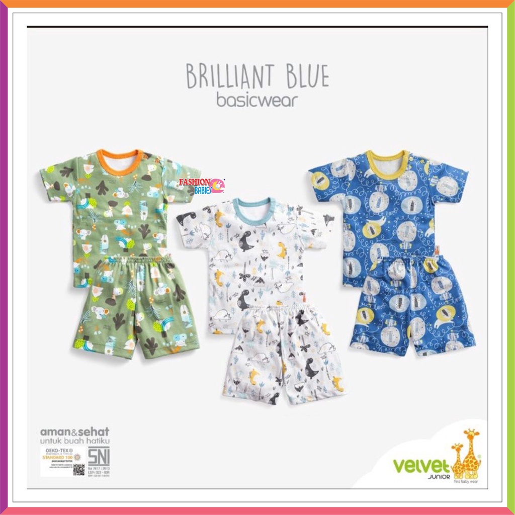 NEW VELVET JUNIOR BASIC WEAR BRILLIANT | SETELAN VELVET PANJANG PENDEK KANCING OBLONG NB S M L