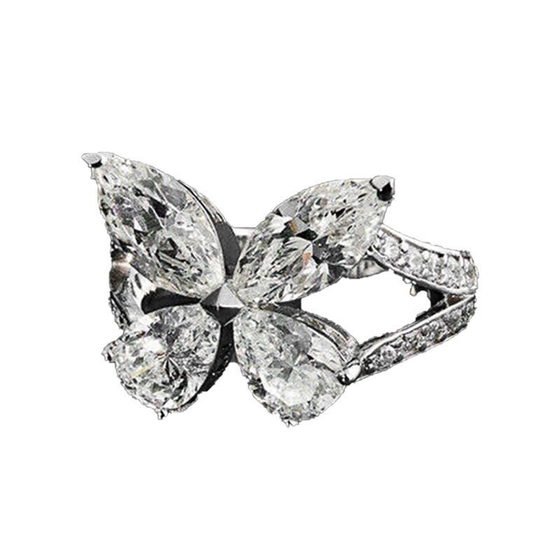 Fancyqube Cincin Bentuk Kupu-Kupu Warna Silver Aksen Kristal Cubic Zirconia Untuk Wanita