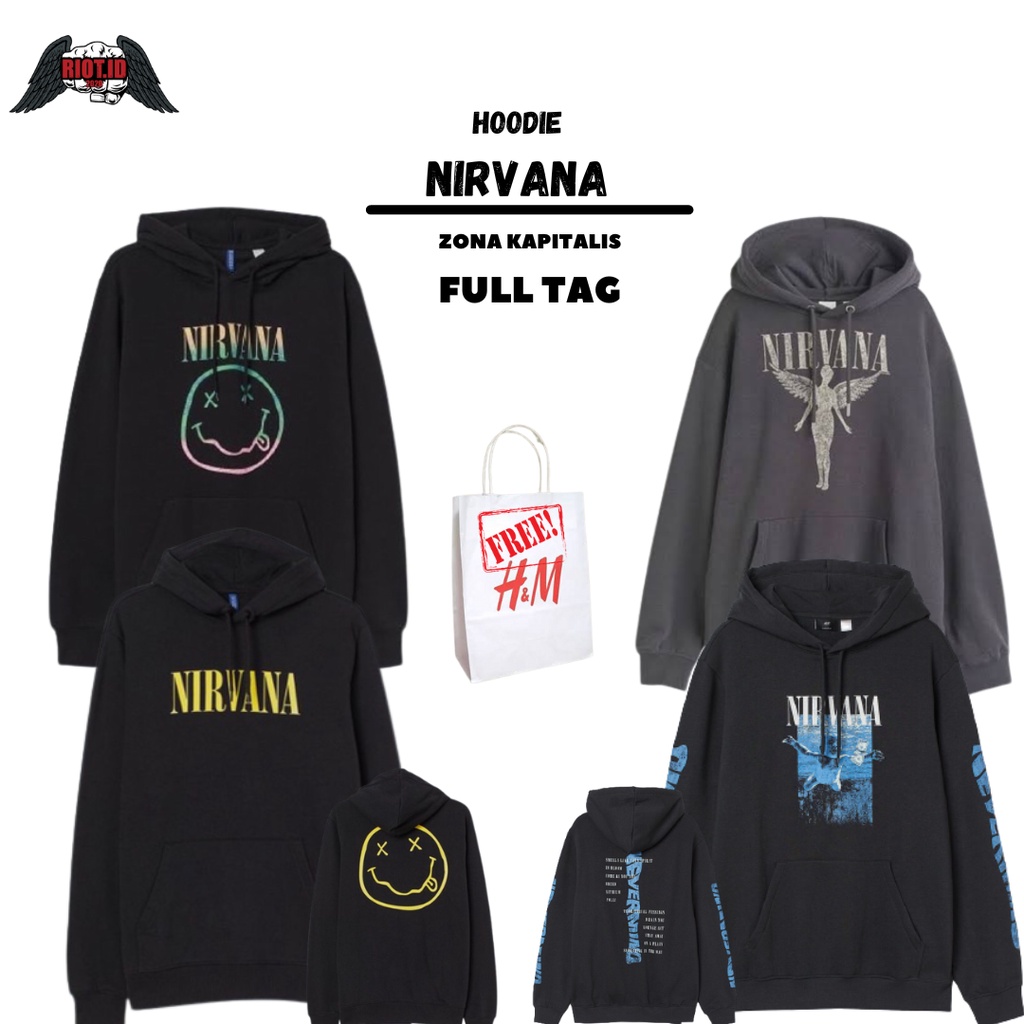 (3.3) Hoodie Crewneck HM Nirvana Baby Smile Rainbow Black Angel Drak Grey  Pink Hitam FREE PAPER BAG