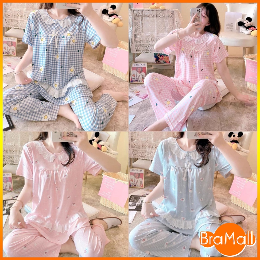 【 Bra Mall 】BM-330 BAJU TIDUR WANITA LENGAN PENDEK CELANA PANJANG PIYAMA IMPORT PAJAMAS