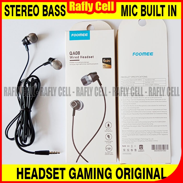 Earphone Original Foomee Gaming Bass Buat HP XIAOMI REDMI 12 11 10 10A 9C 9T 9A 8A 7A 6A 5A 4A 3S 2S