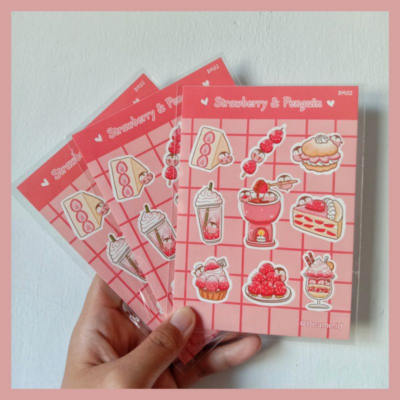 

[BM02] Sticker Cute Strawberry & Penguin - Kiss Cut