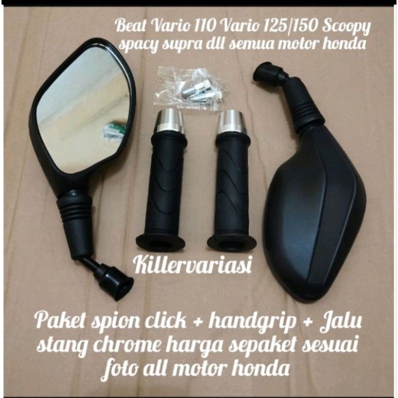 Promo paket spion click + handgrip standar Honda + Jalu stang chrome  semua motor Honda beat Vario 110/125/150 Scoopy supra Supra x 125 kharisma dll harga sepaket