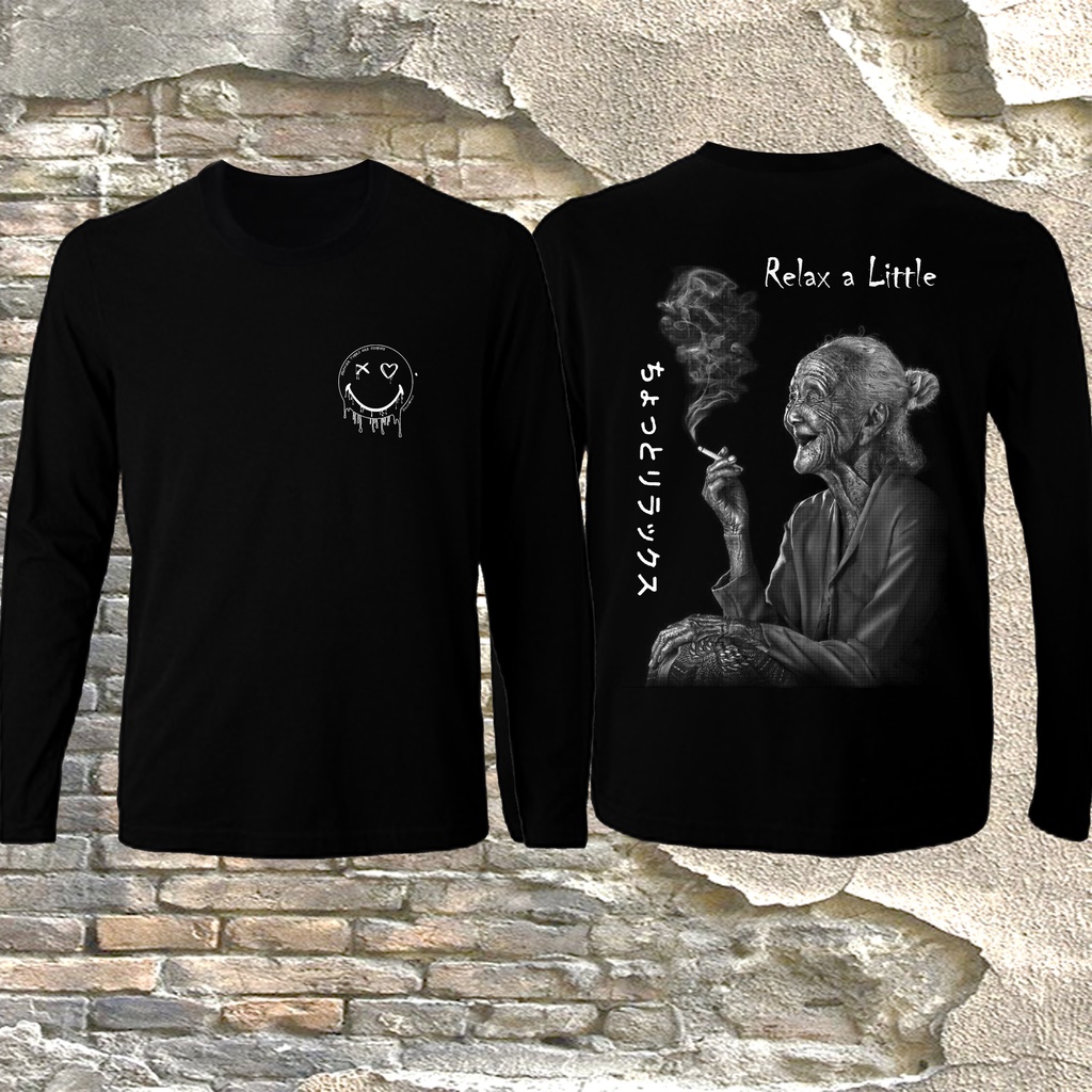 Kaos pria distro  murah  gambar emo nenek lengan panjang