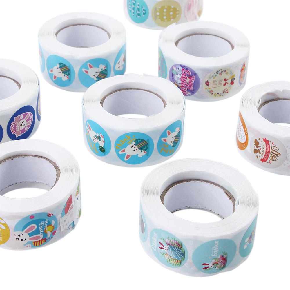 [Elegan] Paskah Stiker Kreatif 500pcs/roll Amplop Seal Dekorasi Happy Rabbit, Easter Egg Pattern Wrapping Sticker Box Tag