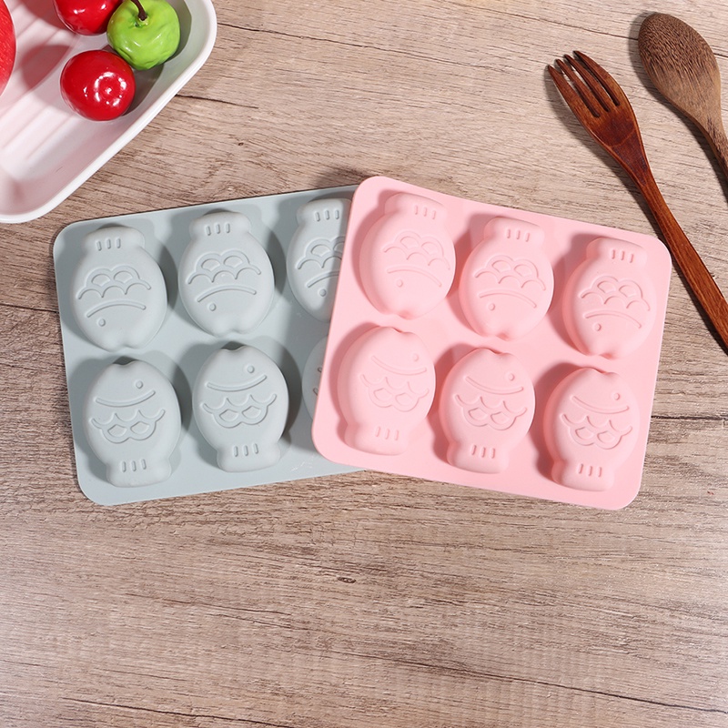 Cetakan Kue / Coklat / Roti Bentuk Kartun Ikan Bahan Silikon 6 grid Tahan Lama Tidak Beracun