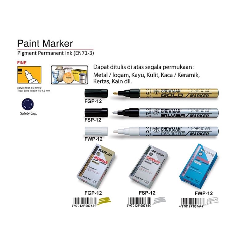 

(Fine) Spidol Paint Marker Snowman Fine Warna Putih, Emas, Perak
