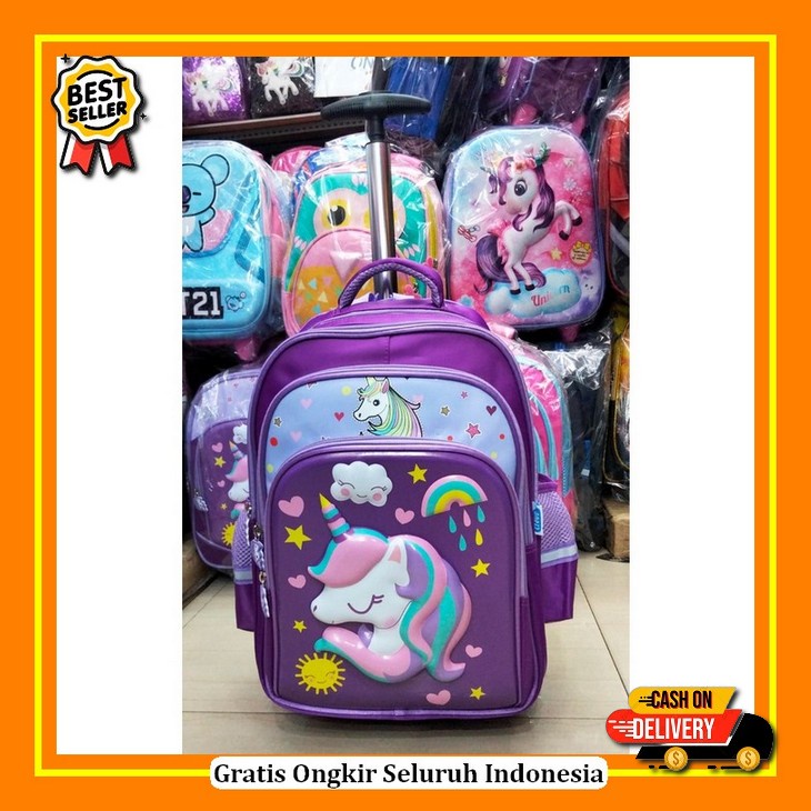 Tas Troli Anak Perempuan - Ransel Troli Anak Tk - Troli Bt21 - Tas Gra Promo Trolley Dorong Tas Anak