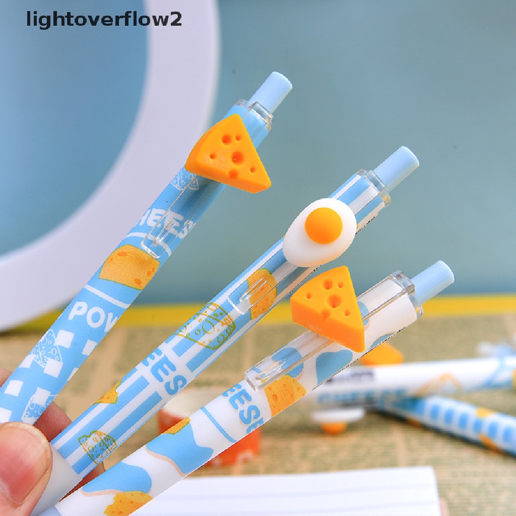 (lightoverflow2) Pulpen Gel Retractable Motif Kartun Telur / Keju Untuk Alat Tulis Sekolah / Kantor
