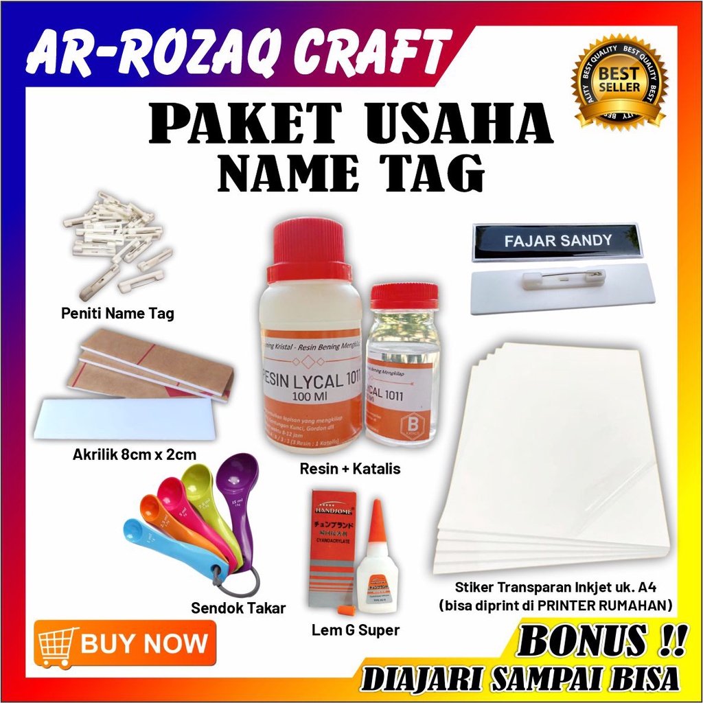 

Paket Usaha Name Tag Resin (DIBIMBING SAMPAI BISA)