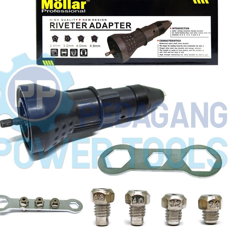 Promo Menarik--MOLLAR ADAPTOR TANG RIVET MESIN BOR LISTRIK CORDLESS PAKU RIVETER GUN