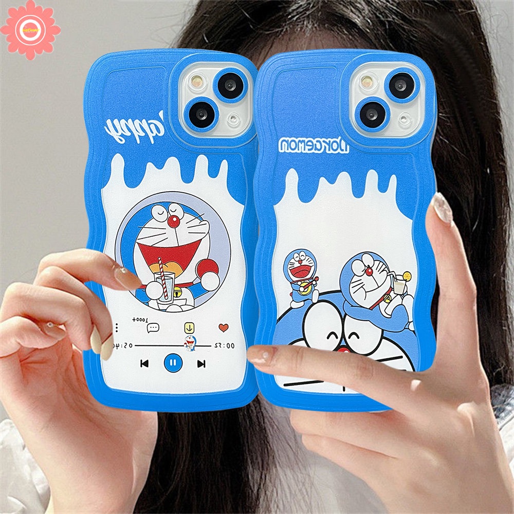 Cartoon Cute Doreamon Milk Tea Case Realme 10 C15 C25s C21Y C35 C12 C3 C25Y C20 C11 2020 C25 Case Realme 9i 5i 6i 5 C11 2021 5s C1 Wavy Edge Soft TPU Shockproof Back Full Cover