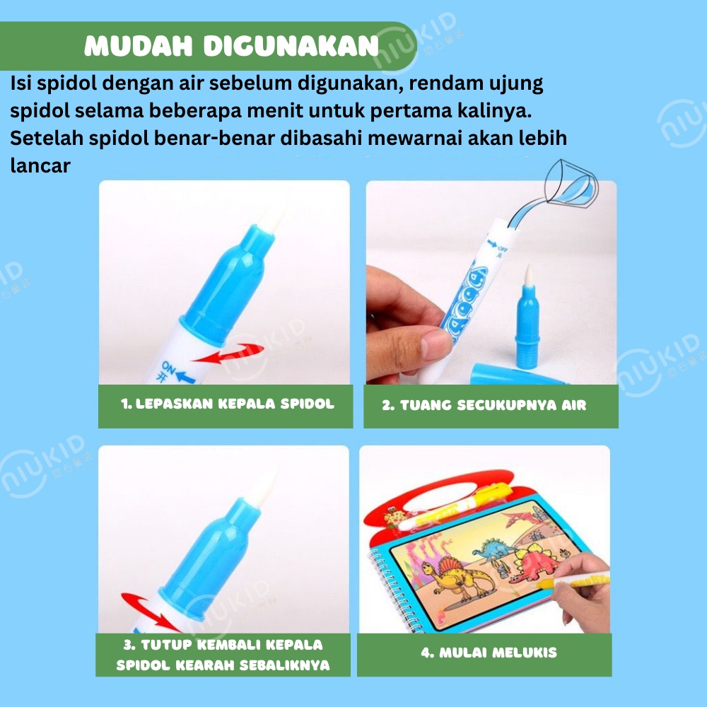 NIUKID MAGIC WATER BOOK MAGIC WATER PEN BUKU GAMBAR MEWARNAI BUKU WARNA MAINAN EDUKASI ANAK