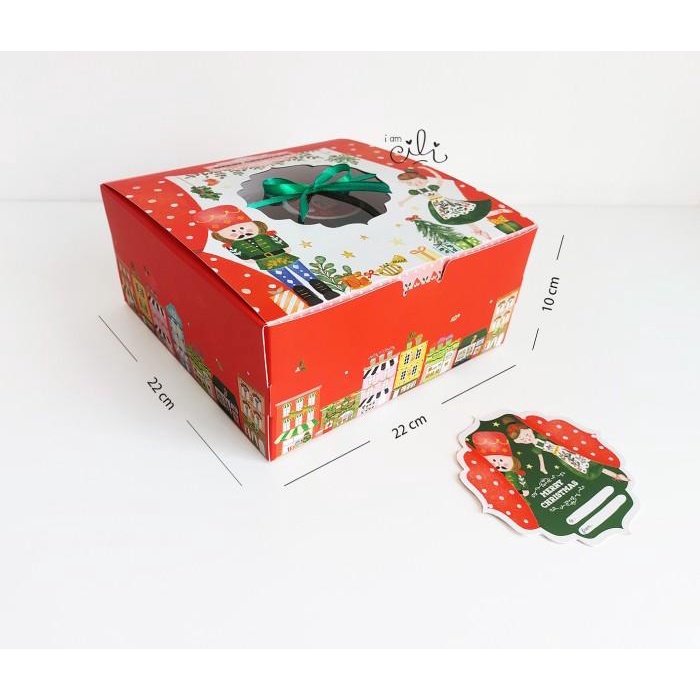 

(Odette Box 22) Dus Kotak Christmas Kue Bolu 22 X 22 X10 Cm (Isi 10) 068