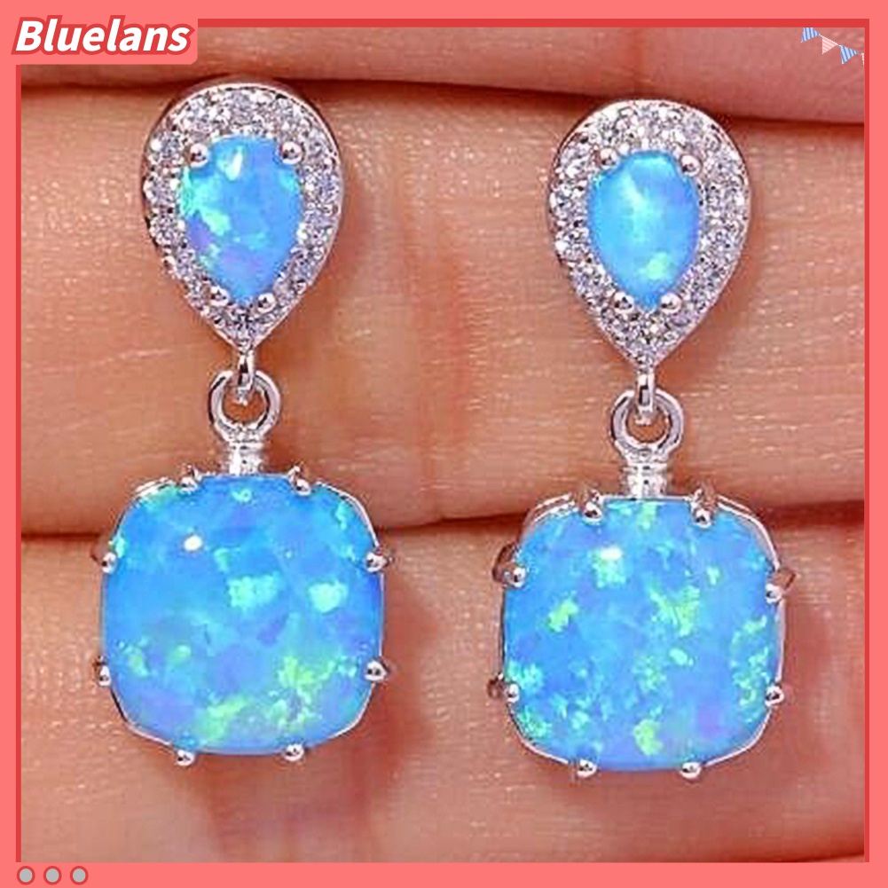 Anting Stud Hias Liontin Opal Api Untuk Wanita