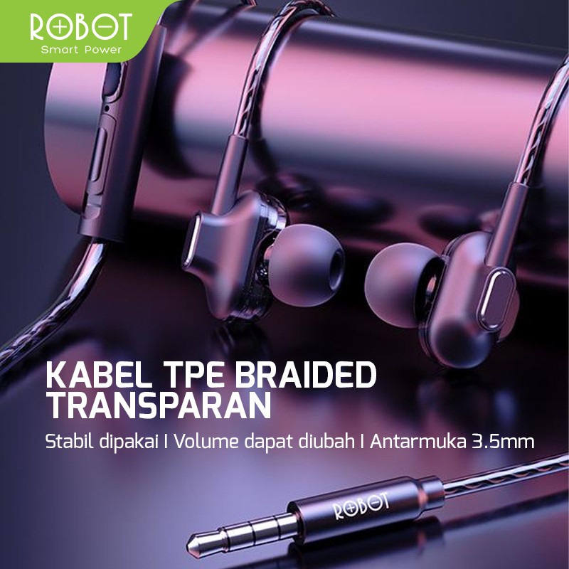 HEADSET ROBOT RE-30 WIRED IN EAR BRAIDED TPE