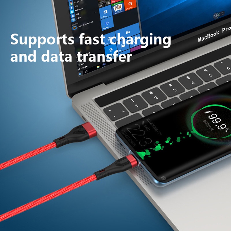 6a Kabel Data / Charger USB Tipe C Fast Charging Bahan Nilon Model Kepang Untuk Android