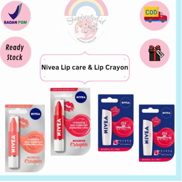 Buruan Order (BPOM)Nivea Caring Lip care Balm Red  4.5gr/ Nivea Lip Crayon  Red& Coral Super