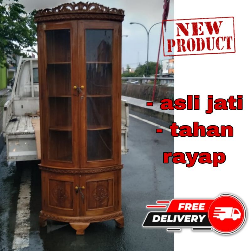 lemari sudut hias jati jepara serbaguna