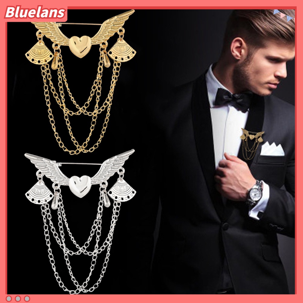Bluelans Retro Angel Wing Heart Shirt Suit Collar Tip Lapel Brooch Pin with Chain Tassel