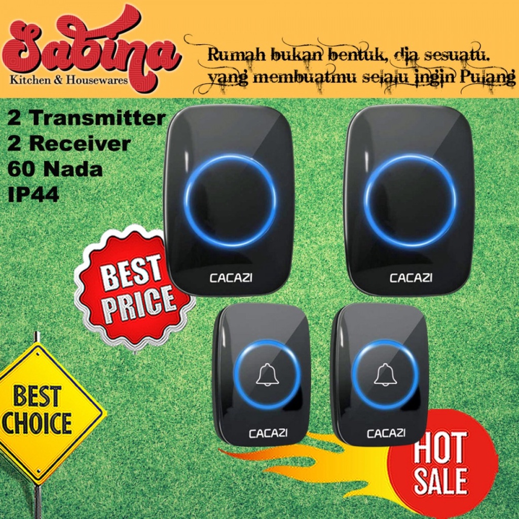 Bel Pintu Rumah Wireless Waterproof 2 Transmitter 2 Receiver 60 Nada