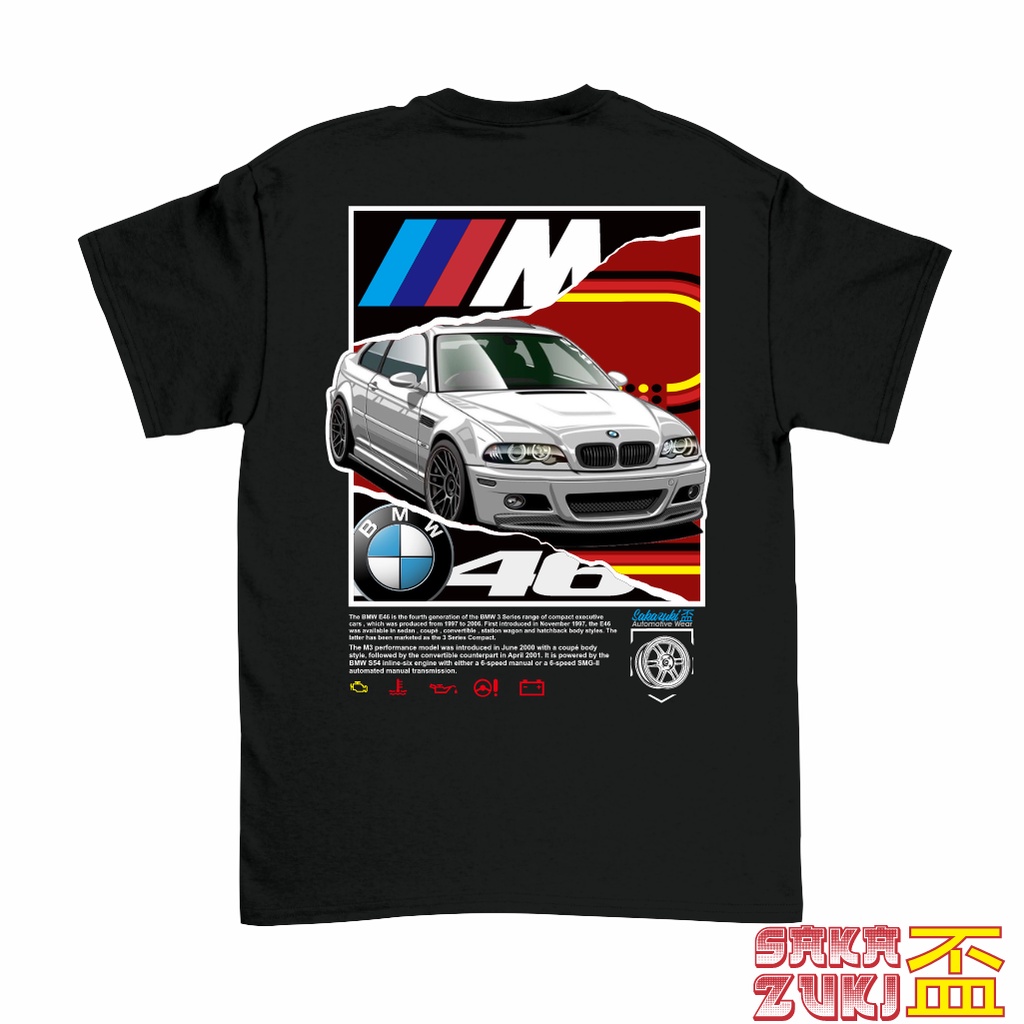 SAKAZUKI Kaos Baju Distro Anak Katun Combed 24s Unisex Gambar Mobil BMW E46 M3 M POWER