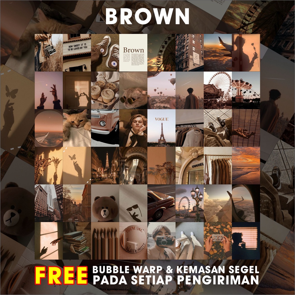 ( 48 PCS ) Poster Dinding Aesthetic Bundle Brown | Poster Kamar Aesthetic