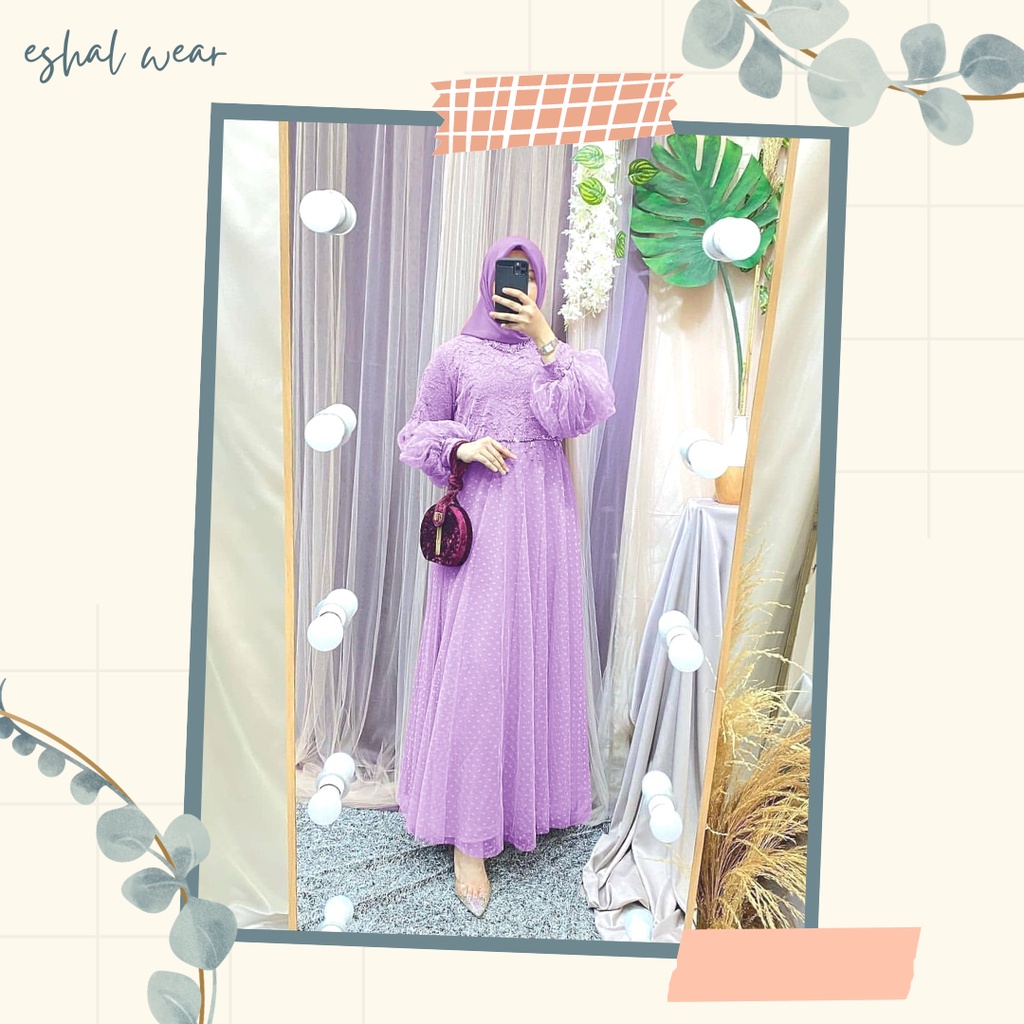 Eshal Wear Gamis Pesta Salma Seragam pesta Long Dress Gamis Pesta Brukat Tile Mutiara Gamis Muslimah