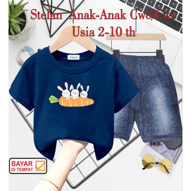 ((IB))SETELAN ANAK2 UNISEX SEMI JEANS/KELINCI DIGITAL SABLON