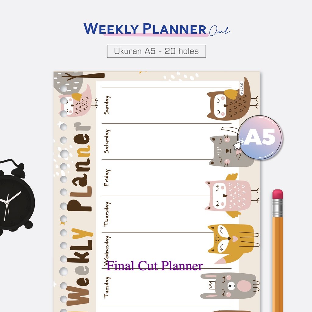 

Bukuqu Loose leaf A5 - NL256 Weekly Planner Owl - Kertas Binder - Kertas File - Bookpaper .