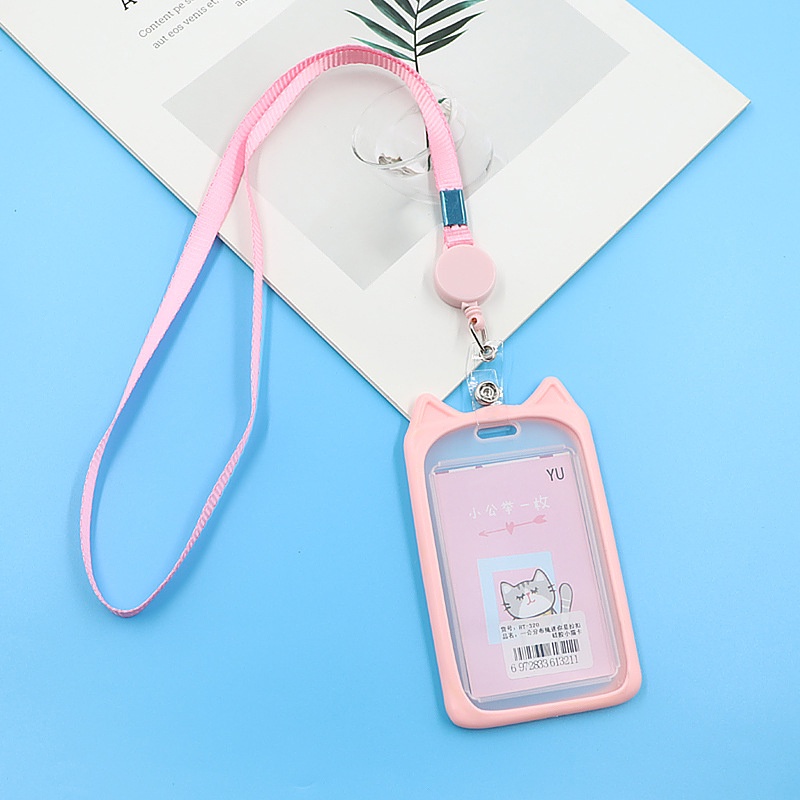 Lucu ID Card Lengan Pemegang Dengan Ditarik Leher Lanyard Untuk ID Pelajar Nama Tag Bus Card Protector Case Gantungan Kunci Anti-Hilang Sling