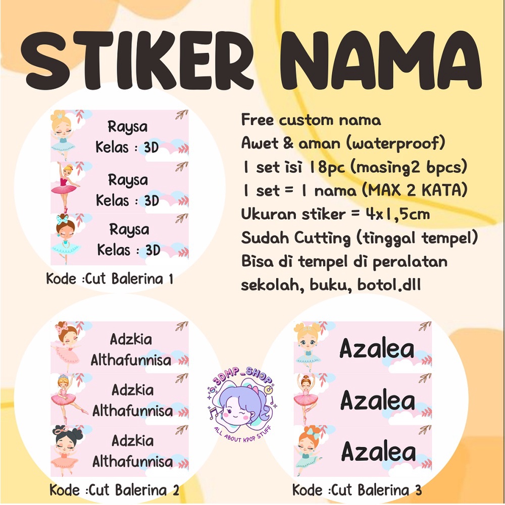 Stiker label nama custom request buku botol cutting anak perempuan sd laki laki pria muslim faceless cutting