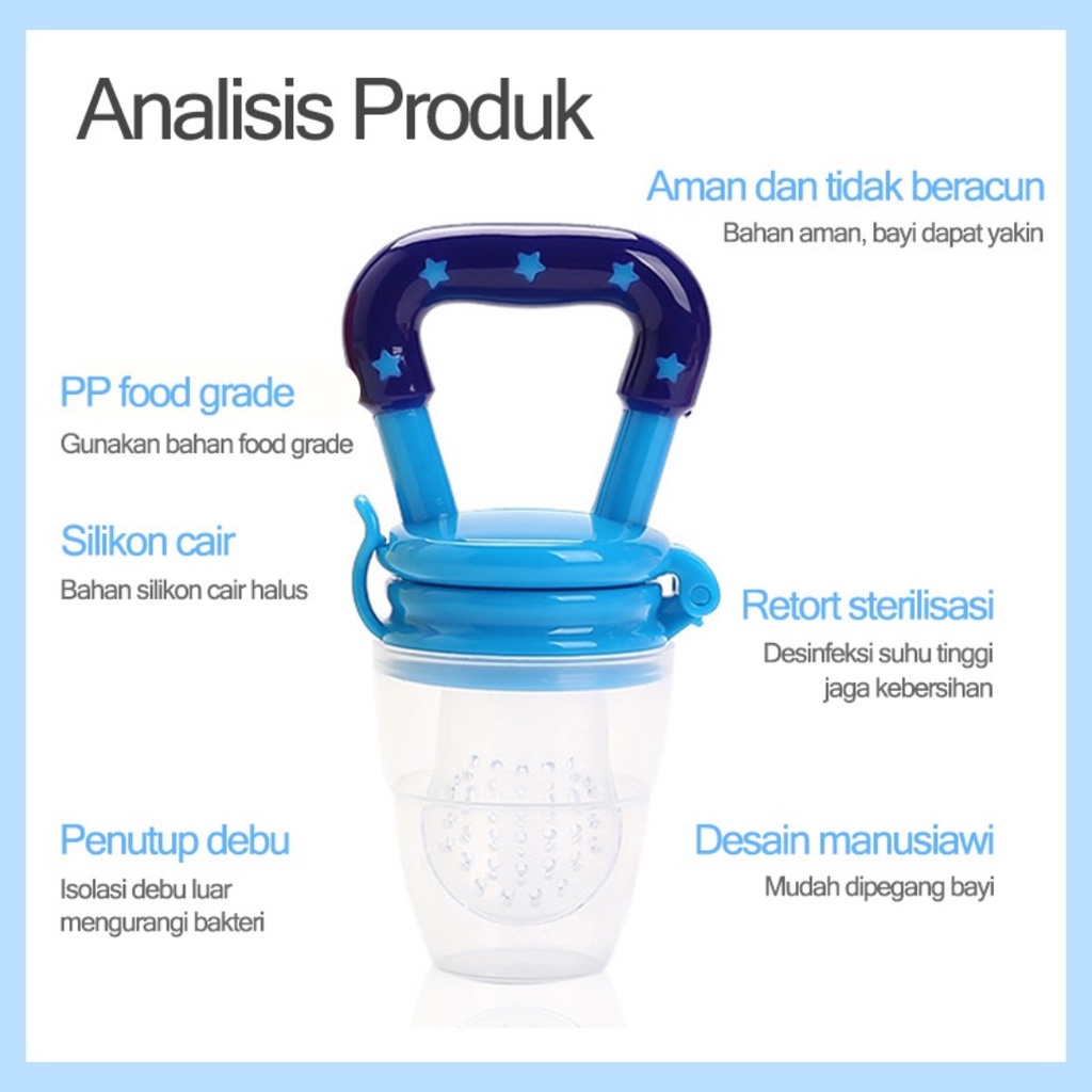 Empeng Dot Buah Bayi Usia 6-9 Bulan / Food Fruit Feeder / Teether Buah Gigitan Bayi Warna Biru Pink Kuning Hijau