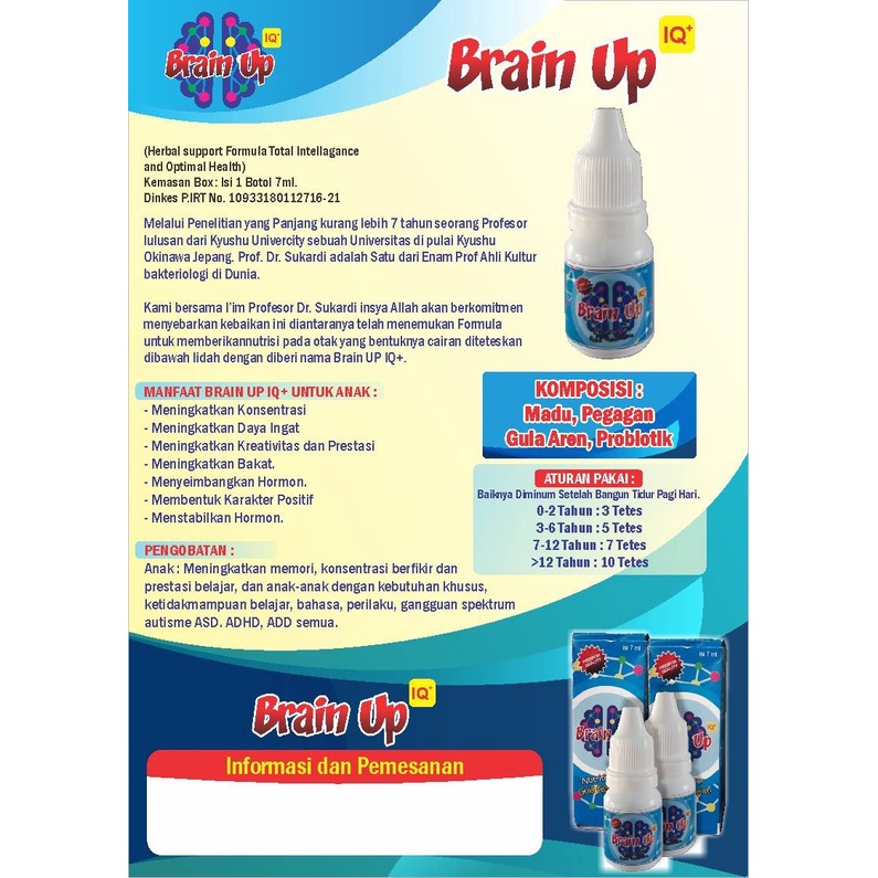Brain Up Probiotik Ekstrak Pegagan Madu Obat Suplemen Vitamin Nutrisi Speech Delay Penambah Peningkat Kecerdasan Konsentrasi Daya Ingat Otak Nafsu Makan Penurun Panas Demam Anak Pintar Cerdas