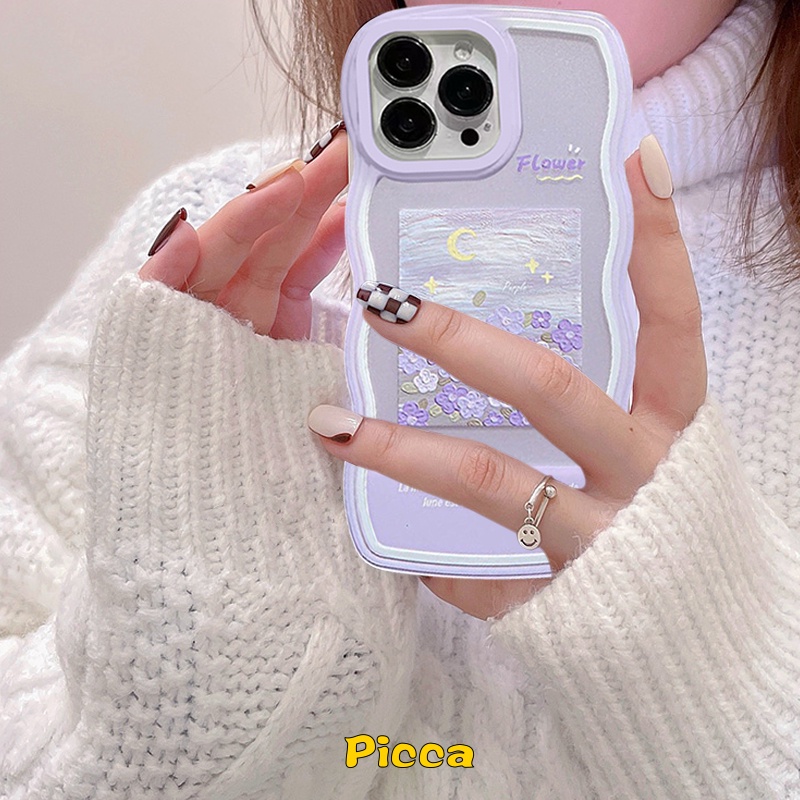 Case Untuk Samsung A14 A04 A12 A04s A32 A53 A20s A04E A33 A23 A22 A03 A50 M32 A50s A31 A11 A21s A30s A13 A52 A52s A51 M12 A03s A02s M22 Lukisan Minyak Bunga Ungu Bergelombang Frame Cover