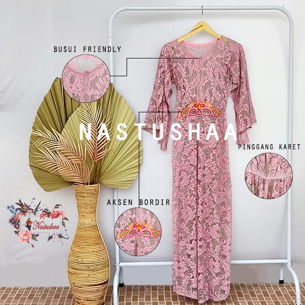 Kaftan Brukat Serena Import Wanita Tanpa Inner / Terusan Muslim / Lebaran / Kondangan / Hajatan Baju Pesta Busui Friendly Variasi Bordir Bunga Lengan Panjang Ada Layer Bagian Lengan