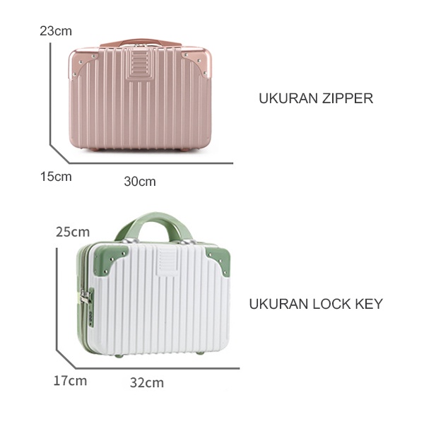 Koper Makeup Beauty Case 14 Inci Zipper &amp; Lock Key Travel Bag Organizer Luggage Cosmetic Import