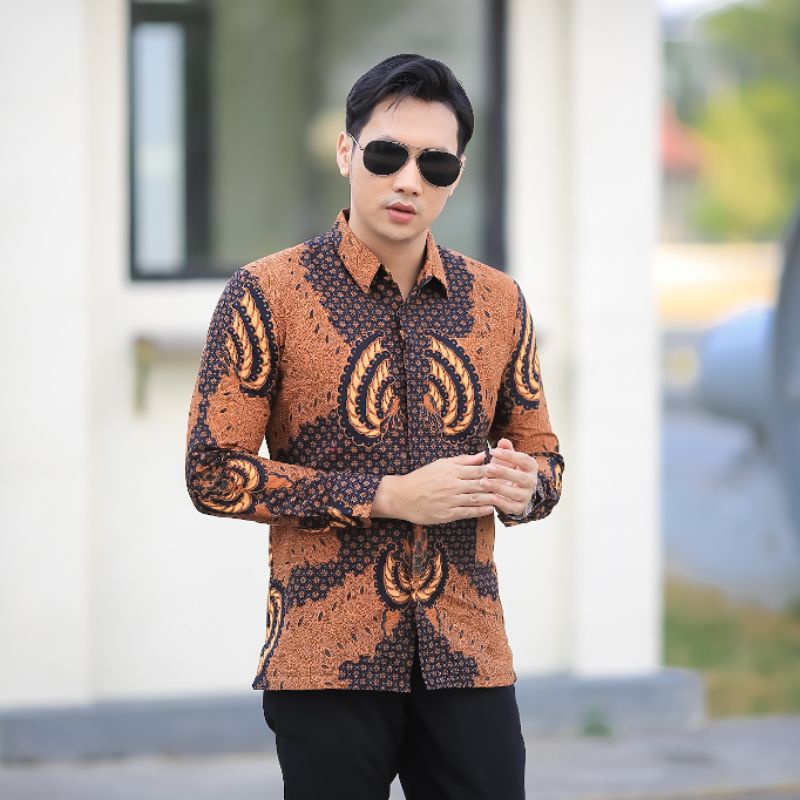BATIK BOLO DEWO Motif Habibie Hem Atasan Kemeja Baju Batik Pria Lengan Panjang Lapis Furing