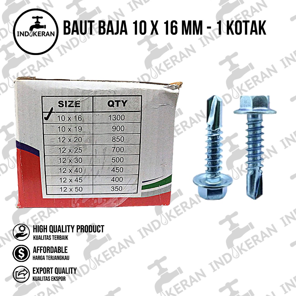 INDOKERAN - Baut Baja Ringan 10 x 16 MM - 1 Dus isi 1300 pcs