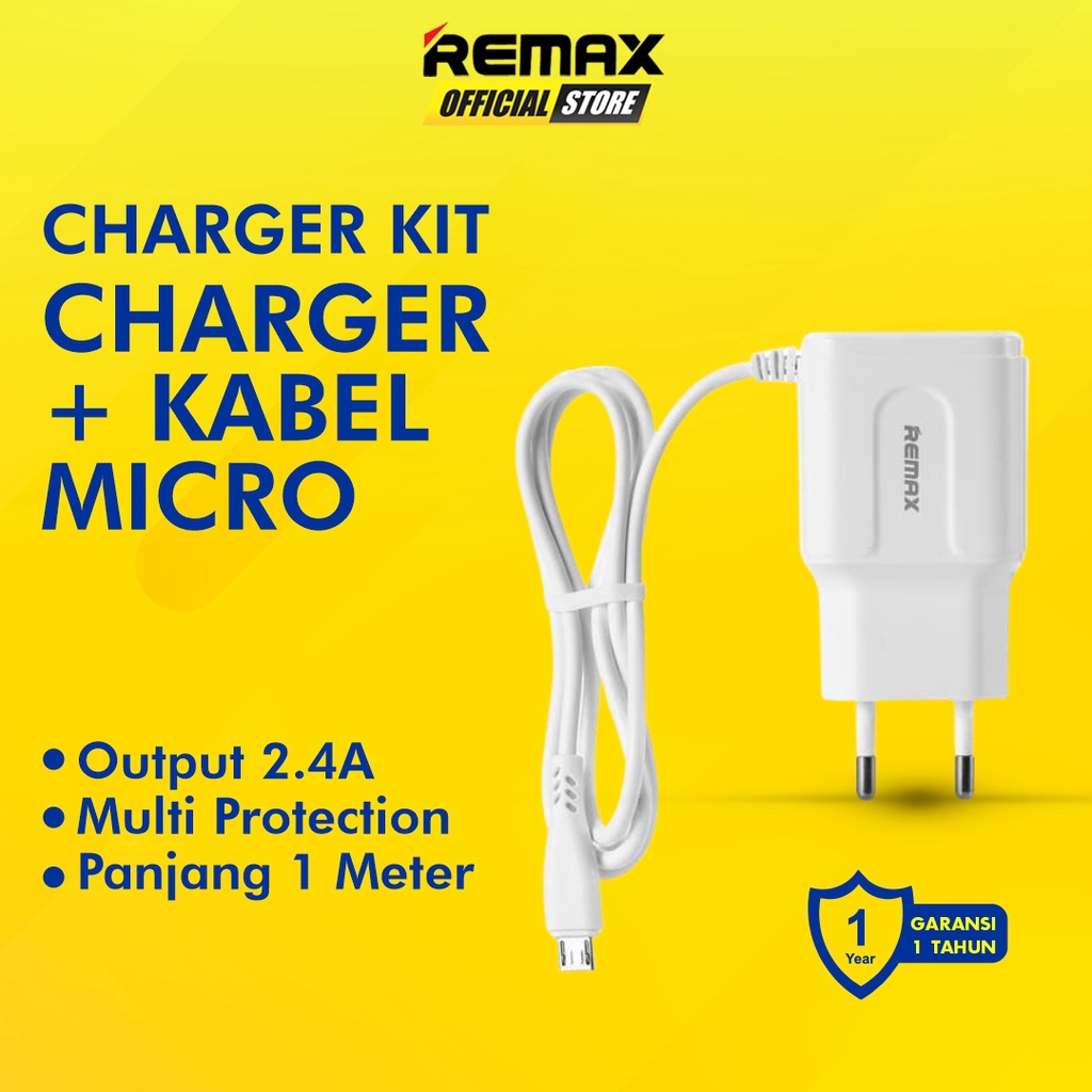 Remax Charger Adapter 2 Port USB + Built In Kabel Micro USB 2.4A RP-U22PRO-M